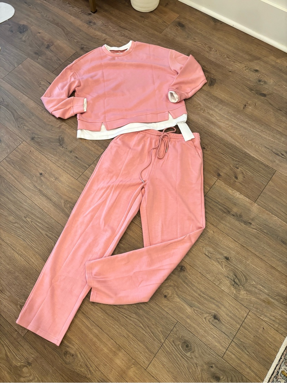 Fiseow New Layered Women's Jogger Sweat Set Small Pink 2 Piece Lounge Set